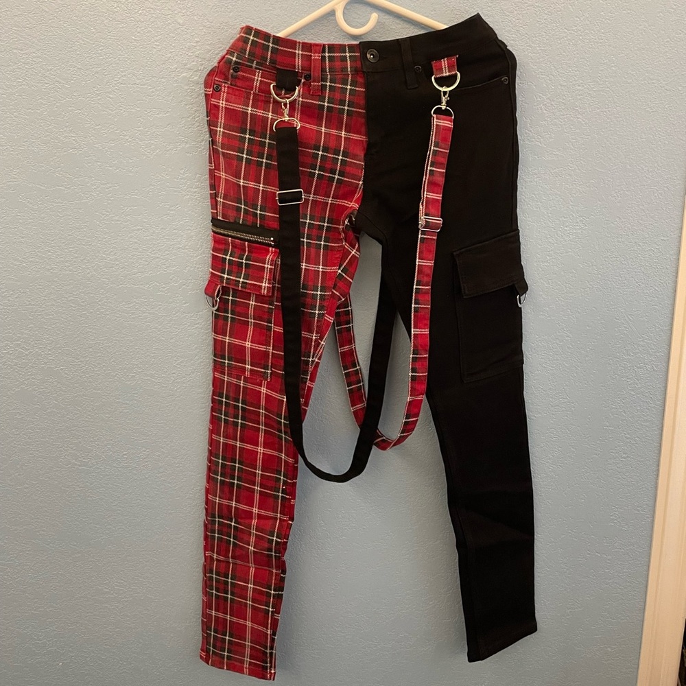 Hot Topic Half-Plaid Half-Black Denim Jeams 30x30 Unisex